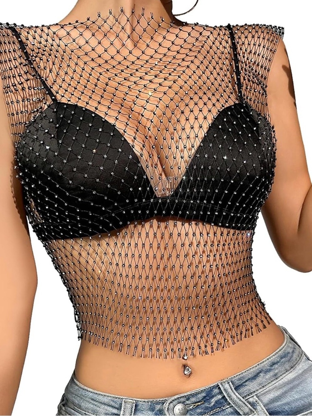 Rhinestone Fishnet Crop Top